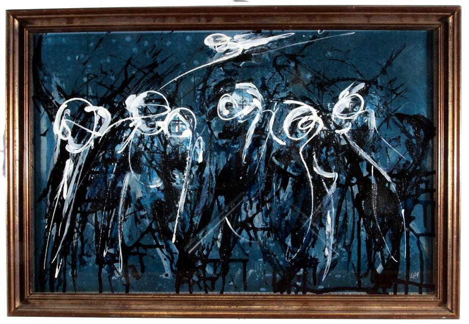 Steering Committee III - 2024, 35x54cm, acrylic on paper (overpainting), antique wooden frame